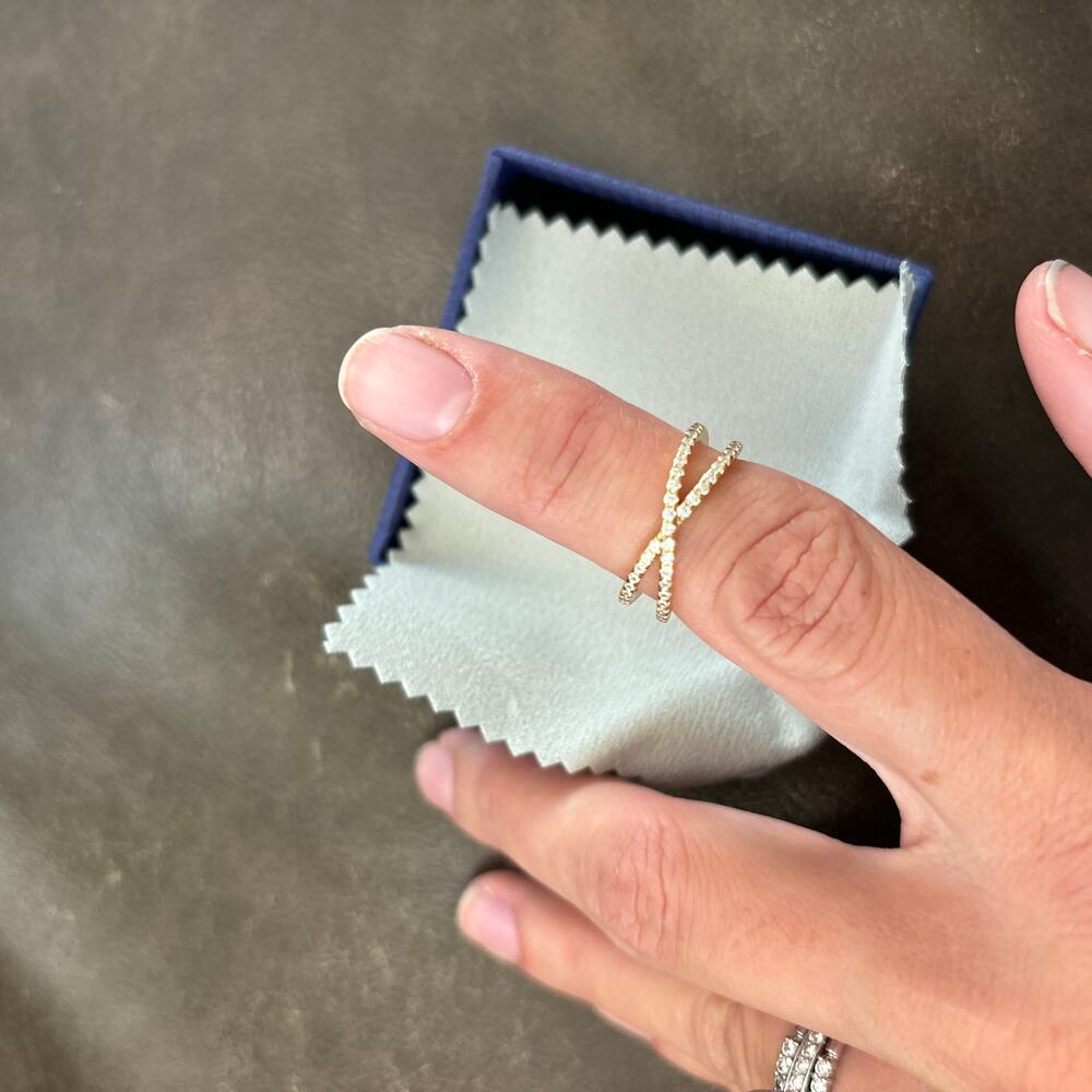 Women's Crossover Ring‎ 6.5 Yellow Gold Simulated Diamonds